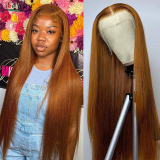 MID Length | 20-26 Inch | T-Part | 180 Density | Straight Hair | Golden Blonde Ginger Human Hair |