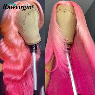 SHOULDER Length | 14-16 Inch | Ombre | 180 Density | Straight Hair | Light Pink to Hot Pink Human Hair |