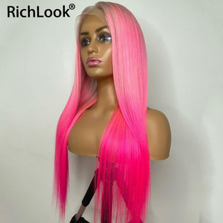 SHOULDER Length | 14-16 Inch | T-Part | Ombre | 180 Density | Straight Hair | Platinum Blond to Hot Pink Human Hair |