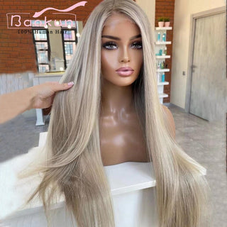 SHOULDER Length | 14-16 Inch | Highlights | 180 Density | Straight Hair | Light Ash Blonde Human Hair |