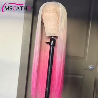 SHOULDER Length | 14-16 Inch | Ombre | 180 Density | Straight Hair | Light Grey to Pink Human Hair |