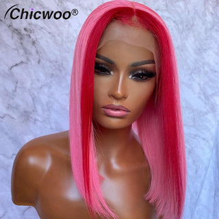 SHOULDER Length | 14-16 Inch | Single Highlight | 180 Density | Straight Hair | Light Pink & Red Human Hair |