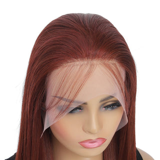 SHOULDER Length | 14-16 Inch | T-Part | 180 Density | Straight Hair | Brown Red Human Hair |