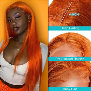 SHOULDER Length | 14-16 Inch | Glue-less | T-Part | 180 Density | Straight Hair | Orange Human Hair |