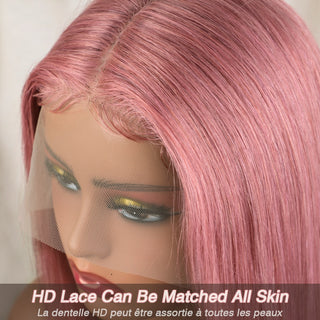 SHOULDER Length | 14 Inch | T-Part | 180 Density | Straight Hair | Ash Pastel Pink Human Hair |