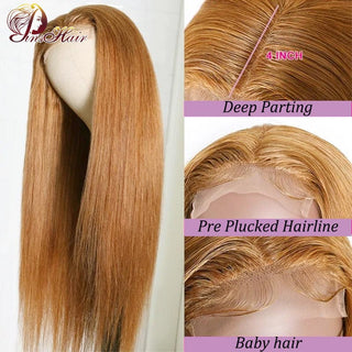 SHOULDER Length | 14-16 Inch | T-Part | 180 Density | Straight Hair | Ginger Blonde Human Hair |