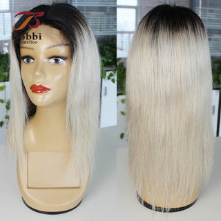 SHOULDER Length | 14-16 Inch | 150 Density | Straight Hair | Ombre | Dark Roots | Light Grey Human Hair |