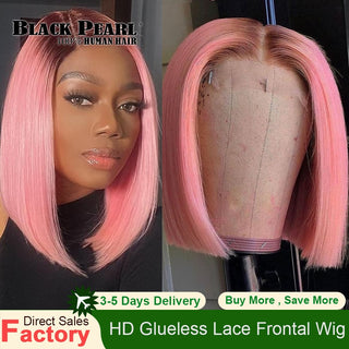 SHOULDER Length | 14 Inch | T-Part | Ombre | 180 Density | Straight Hair | Light Pink & Brown Roots Human Hair |