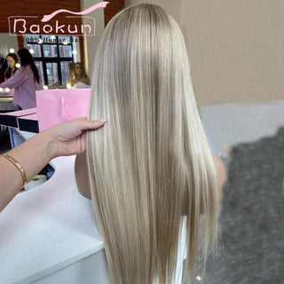 SHOULDER Length | 14-16 Inch | Highlights | 180 Density | Straight Hair | Light Ash Blonde Human Hair |