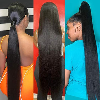 XTREME Length | 40Inch | 180 Density | Ponytail | 360 Lace | Brazilian Silky Straight | Black Human Hair |