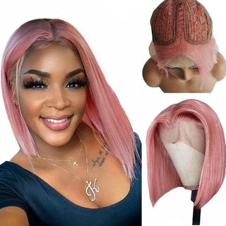 SHOULDER Length | 14 Inch | T-Part | 180 Density | Straight Hair | Ash Pastel Pink Human Hair |